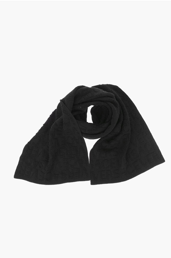 Shop Versace All-over Logo Wool Scarf