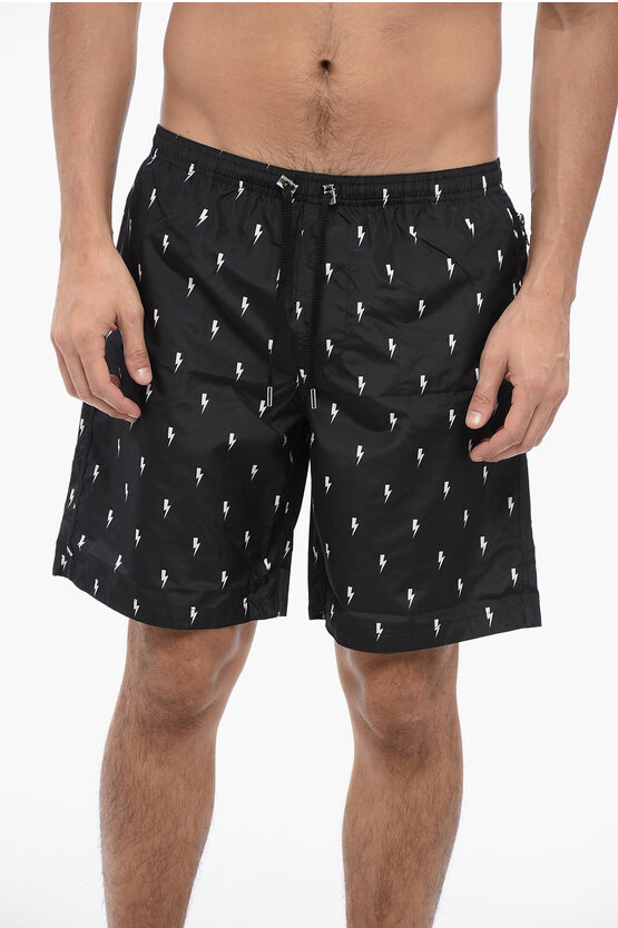 Neil Barrett All-over Micro Bolts Swim Long Shorts