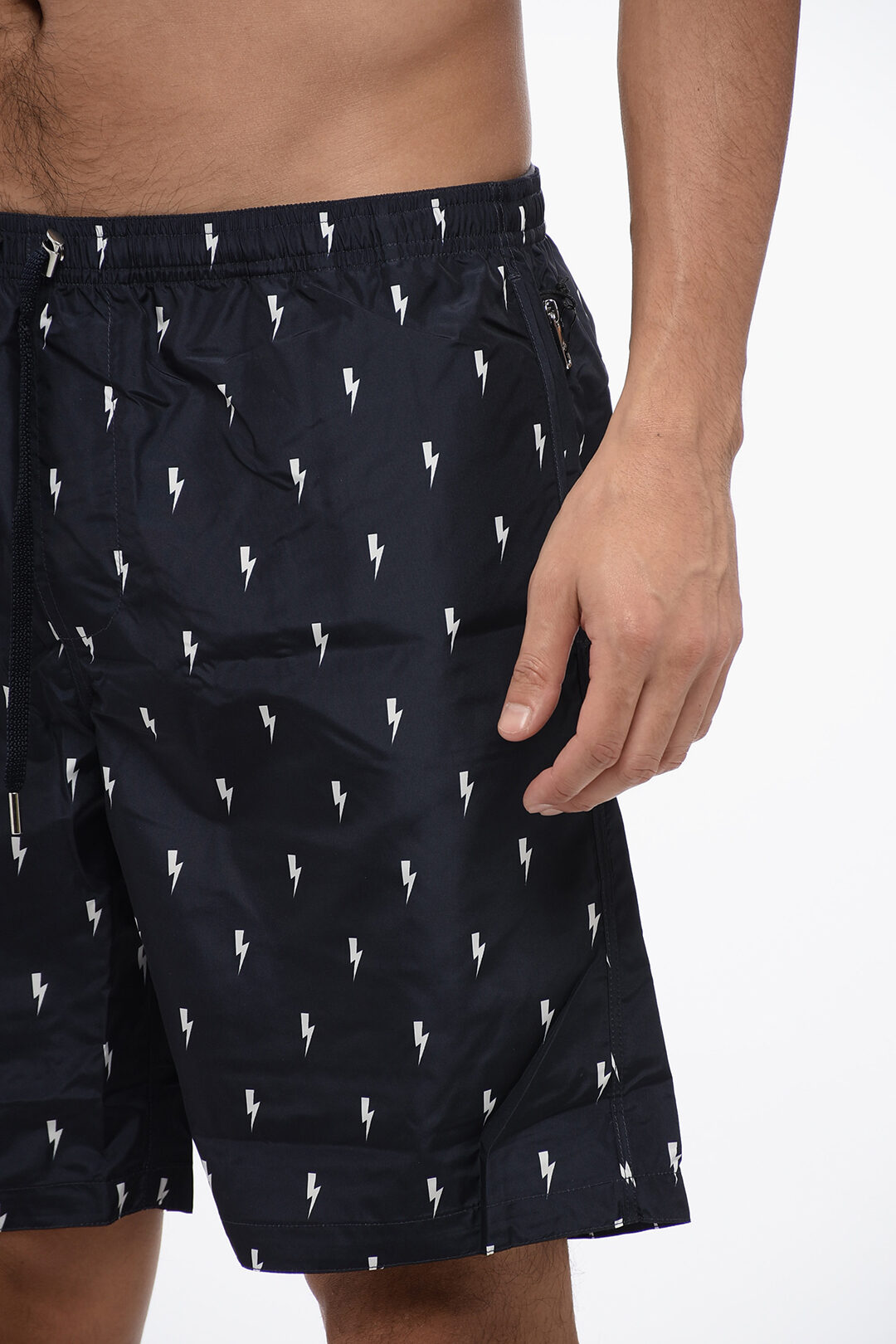 Neil Barrett ALL-OVER MICRO BOLTS SWIM LONG SHORTS men