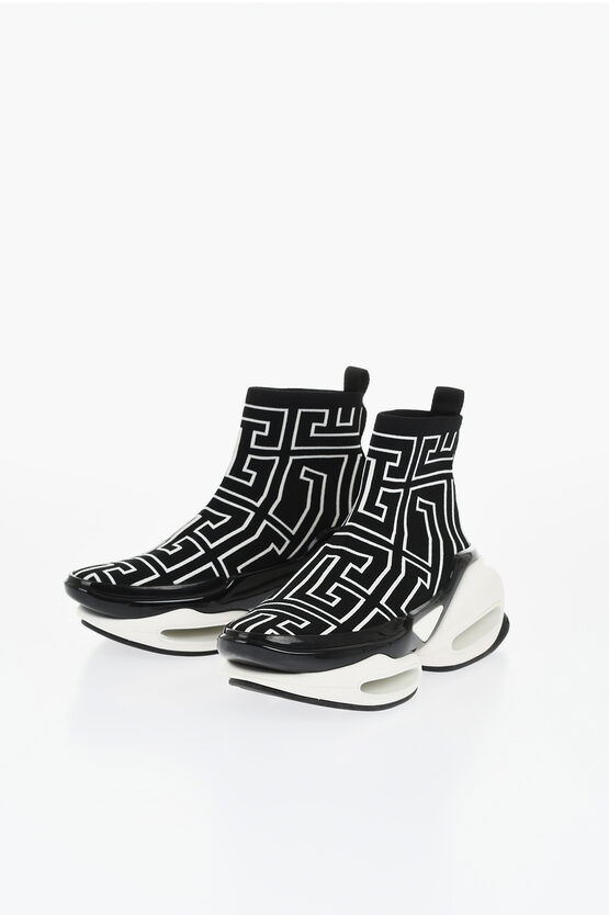 Balmain All-over Monogram B Bold Hiking Sock Sneakers With Air Bubbl In Multi