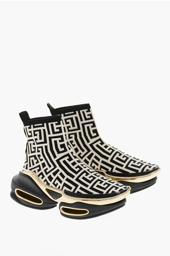 Balmain All-over Monogram B Bold Hiking Sock Sneakers With Golden-ef In Black
