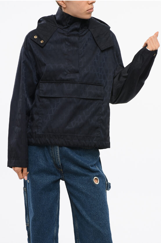 Valentino All-over Monogram Nylon Anorak In Blue