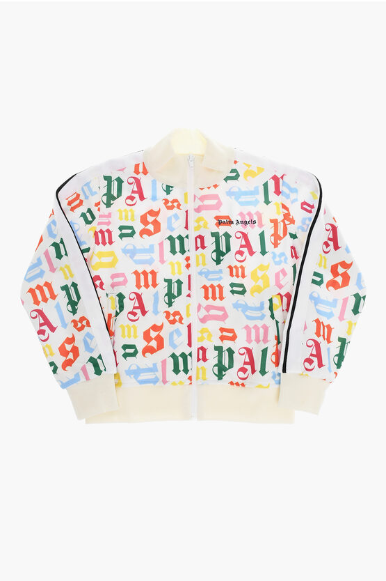 Palm Angels All-over Monogram Printed Sweatshirt With Zip Closure In Multi
