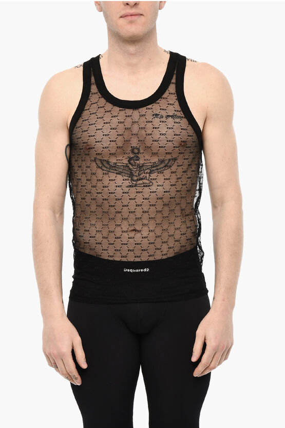 Dsquared2 All-over Monogram Sheer Underwear Tank Top