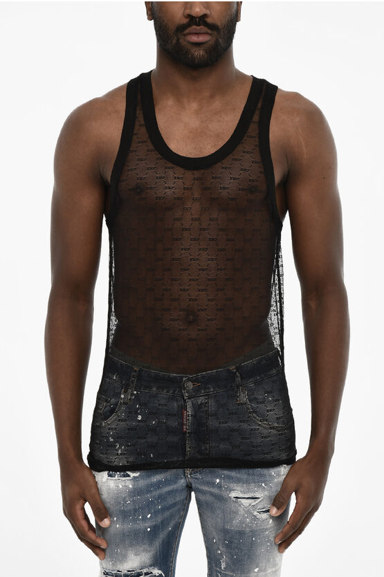 Dsquared2 All-over Monogram Sheer Underwear Tank Top