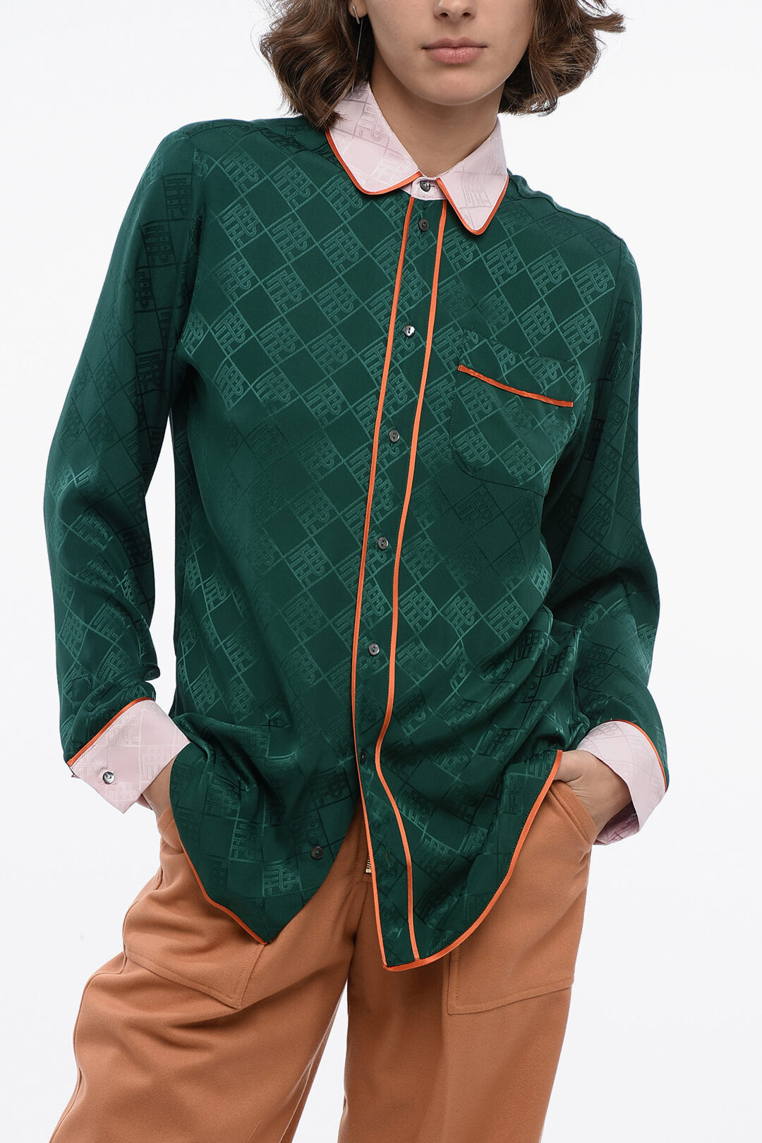 Pierre-Louis Mascia All-Over Monogram Silk Shirt with Breast
