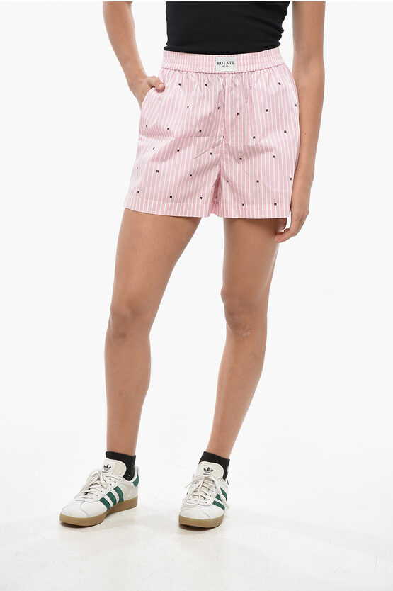 Rotate Birger Christensen All-over Monogram Striped Shorts In Pink