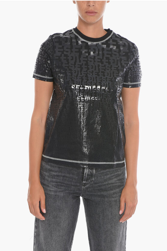 Diesel All-over Monogram T-reg-mon Crew-neck T-shirt In Black