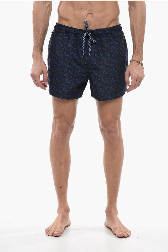 Burberry All-over Monogram Twotone Greenford Swim Shorts In Blue
