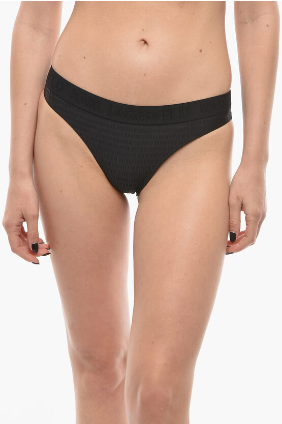 Karl Lagerfeld All-over Motif Bikini Bottom In Black