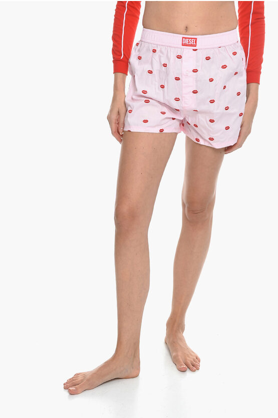 Diesel All-over Mouths Embroidered Uubx-stark Shorts In Pink