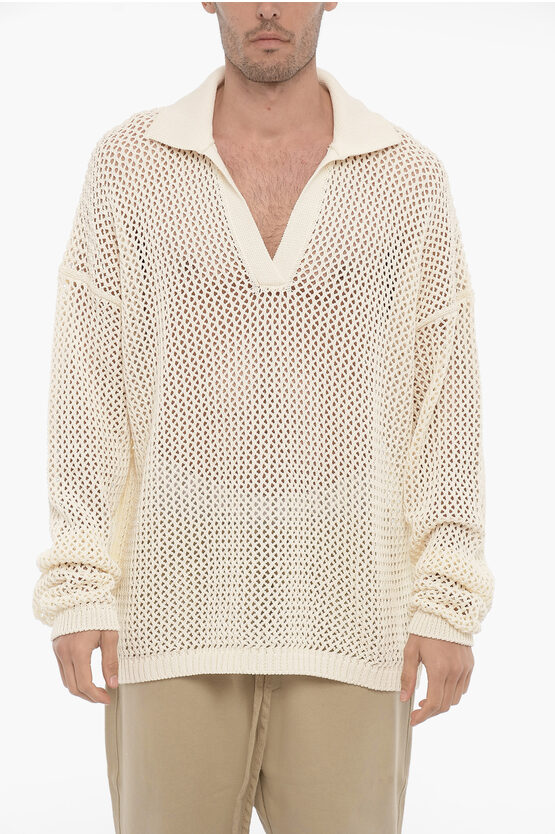 Ramael All-over Perforated Jumper With Polo Collar In Neutral