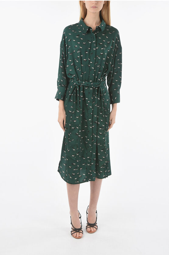 Altea All Over Printed Andra Maxi Shirt Dress With Belt In Green