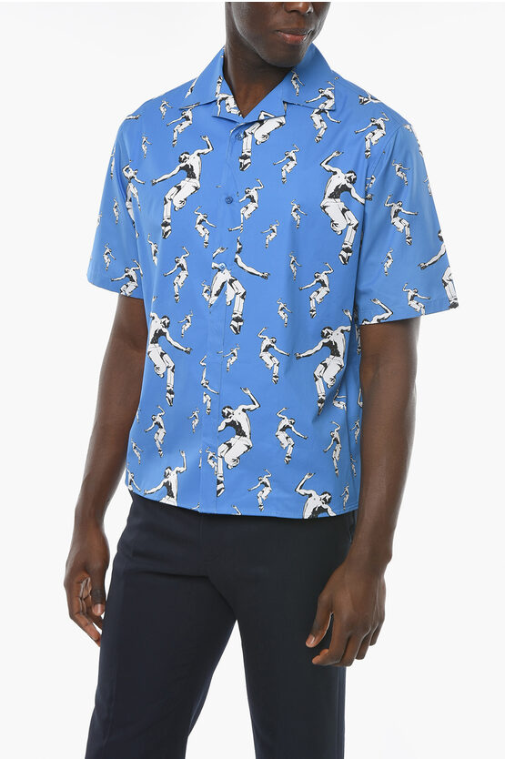 Neil Barrett All-over Printed Boxy Fit Shirt With Breast Pocket In Blue
