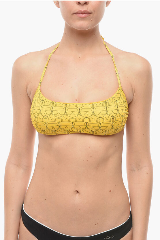 Karl Lagerfeld All Over Printed Iconic Bra Bikini In Yellow