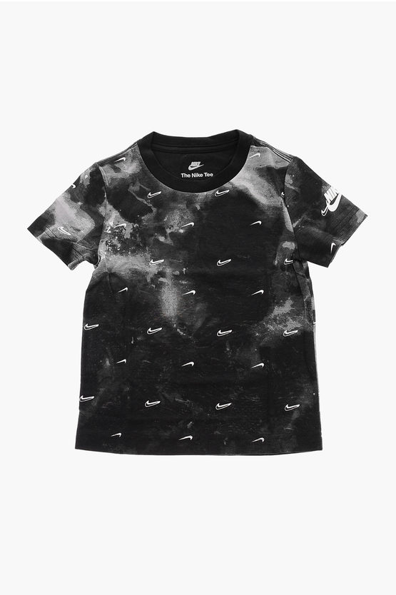 All over Printed Monogram Acid Wash Effect SWOOSH Crew-Neck T-shirt