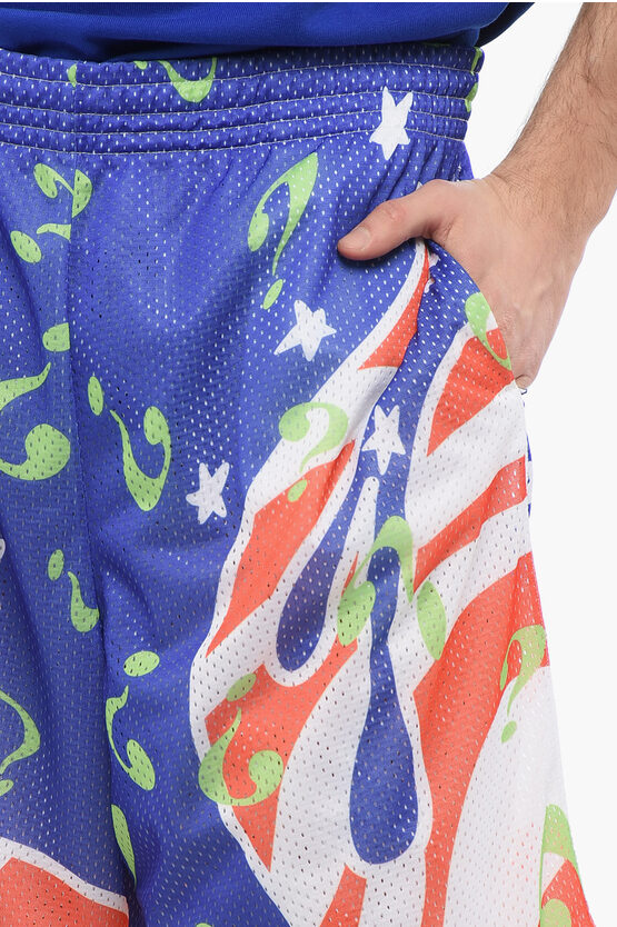 All-Over Printed Perforated Shorts with Drawstring Waist