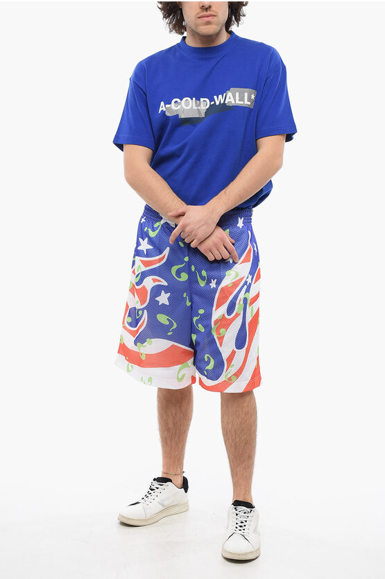 All-Over Printed Perforated Shorts with Drawstring Waist