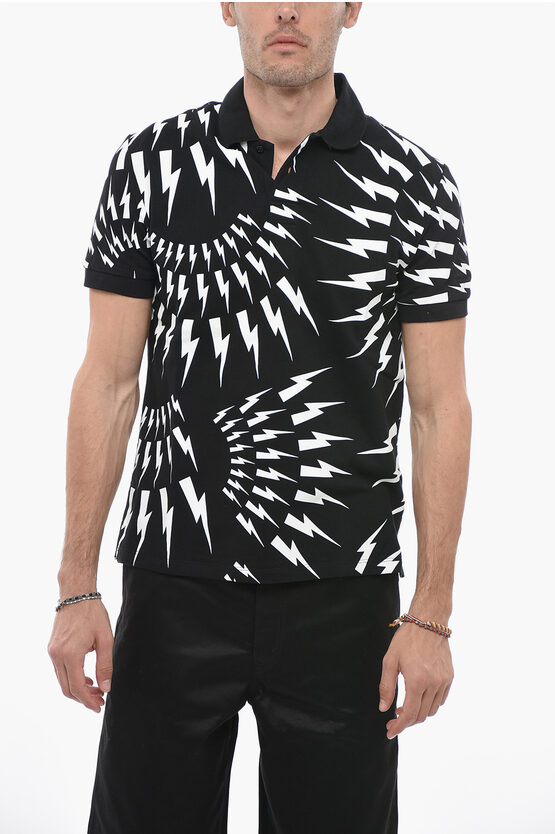 Shop Neil Barrett All-over Printed Slim Fit 2-buttons Polo Shirt