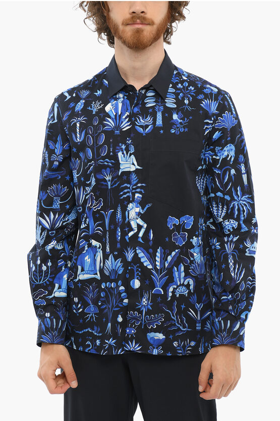 Shop Neil Barrett All-over Printed Two-tone Shirt With Spread Collar