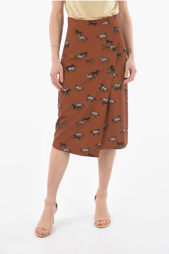 Altea All-over Printed Wrap Skirt With Asymmetrical Closure In Brown