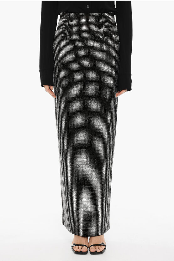 Shop Roland Mouret All-over Rhinestone Maxi Skirt With Split On The Back