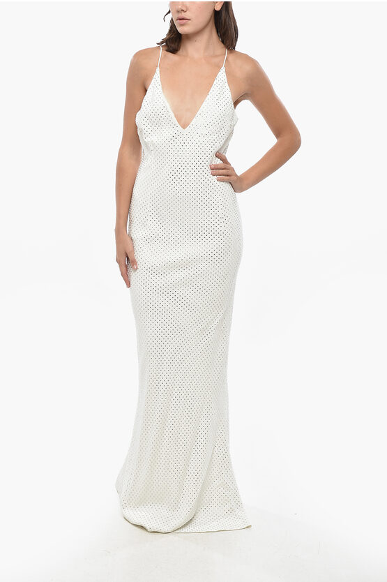 Alessandra Rich All-over Rhinestoned Cady Slip Dress In White