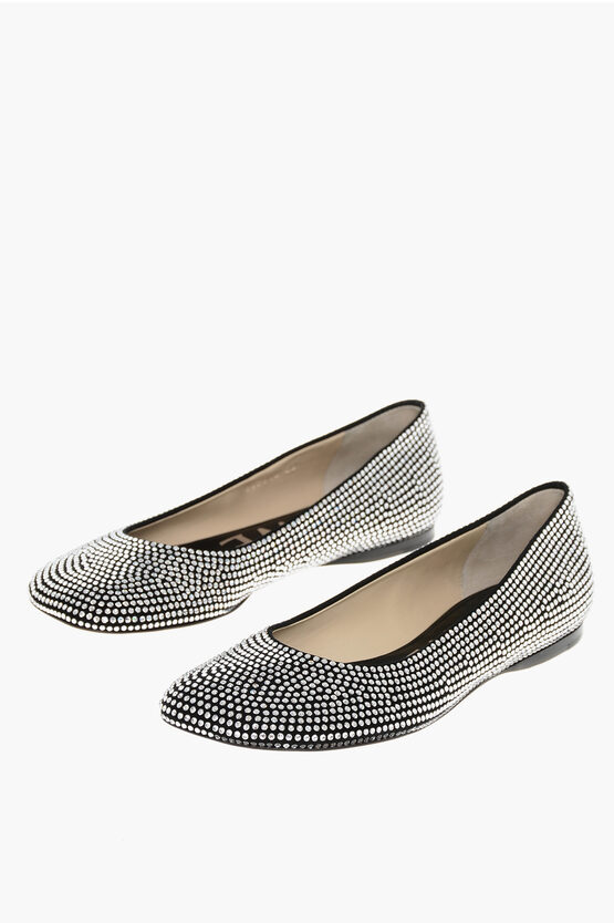 Loewe All-over Rhinestoned Leather Ballet Flats In Multi