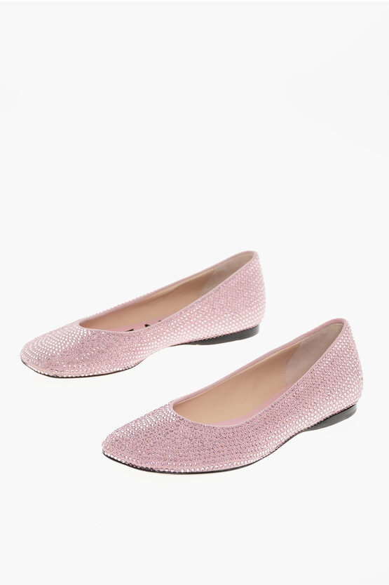 Loewe Toy Ballerina In Suede Kidskin And Allover Rhinestones In Pink