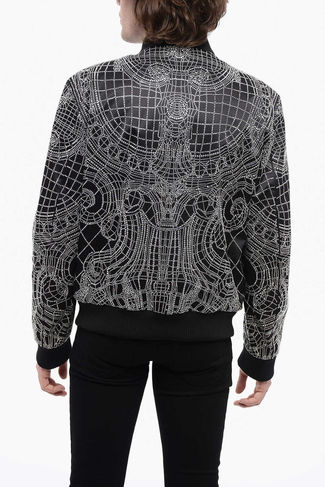 Balmain All-Over Rhinestoned Satin Bomber Jacket men