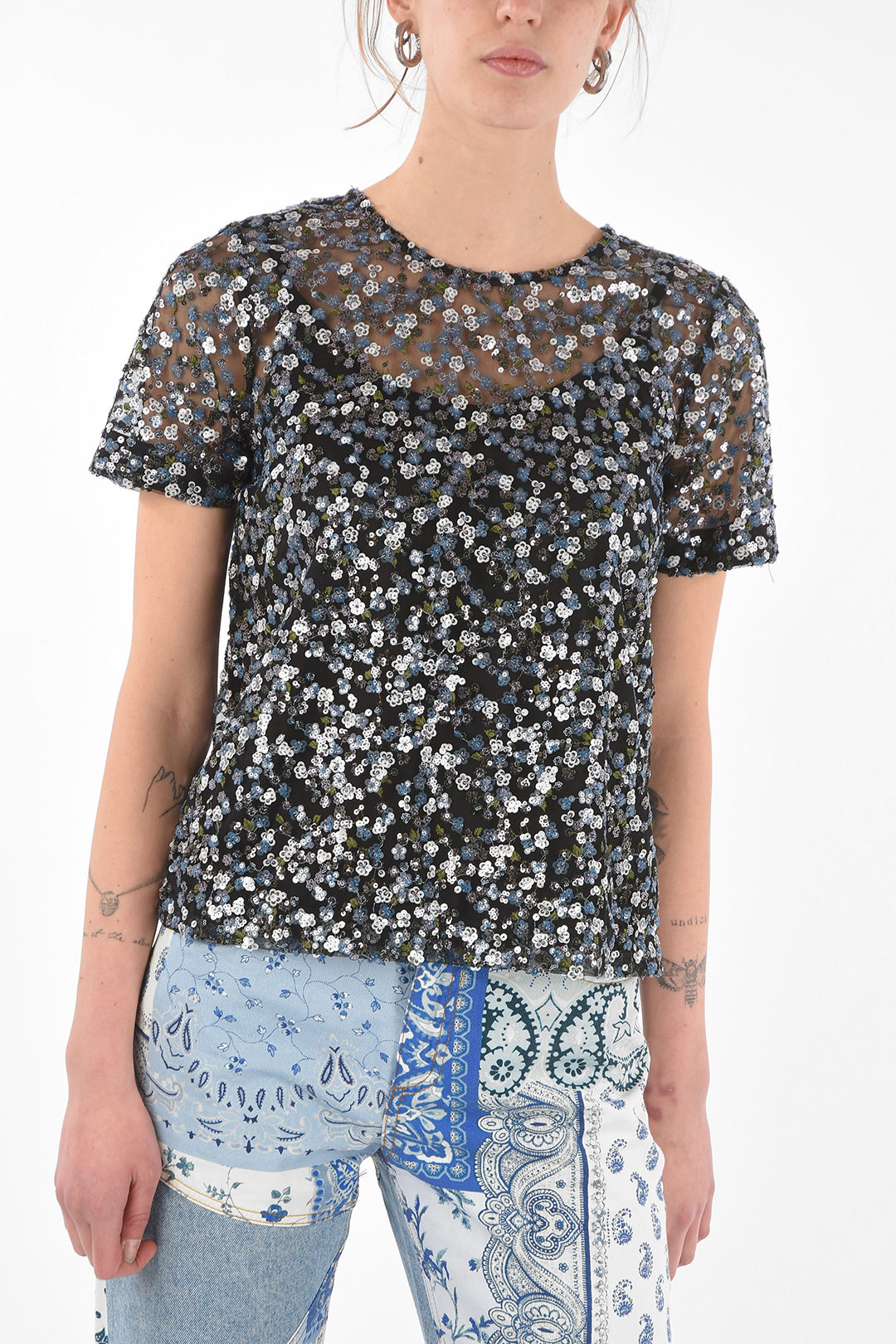 Michael Kors All-Over Sequined Embroidered Mesh Top women - Glamood Outlet