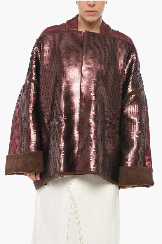 Rick Owens All-over Sequined Wool Coat In Burgundy