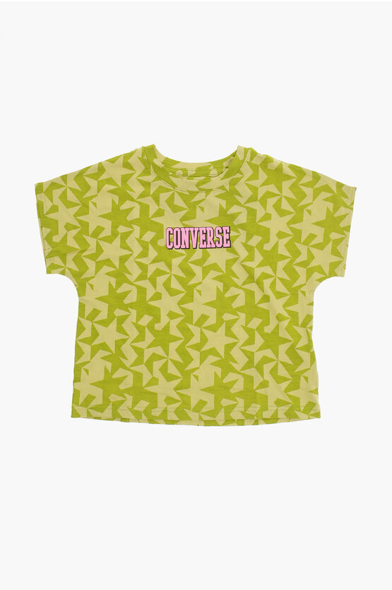 Converse All-over Stars Printed Relaxed Dolman Boxy Crew-neck T-shirt In Green