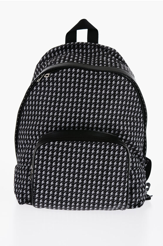 Shop Neil Barrett All-over Thunderbolt Printed Fabric Backpack