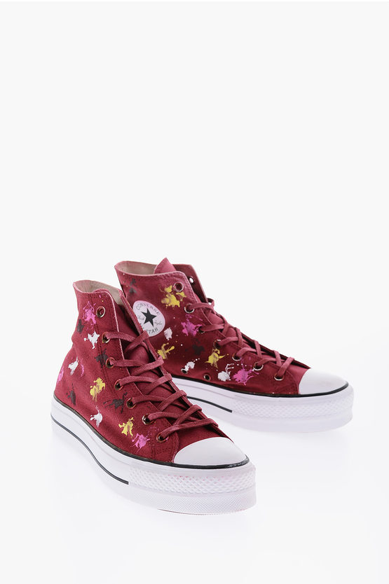 Converse All Star Chuck Taylor 4 Cm Painting Effect High-top Sneakers In Red