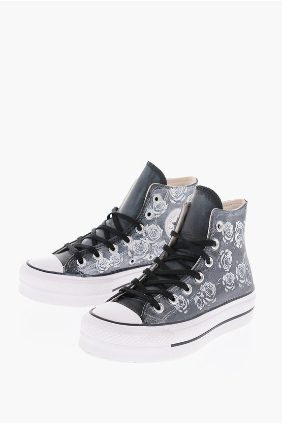Converse All Star Chuck Taylor 4cm Floral Patterned Leather High Top In Gray
