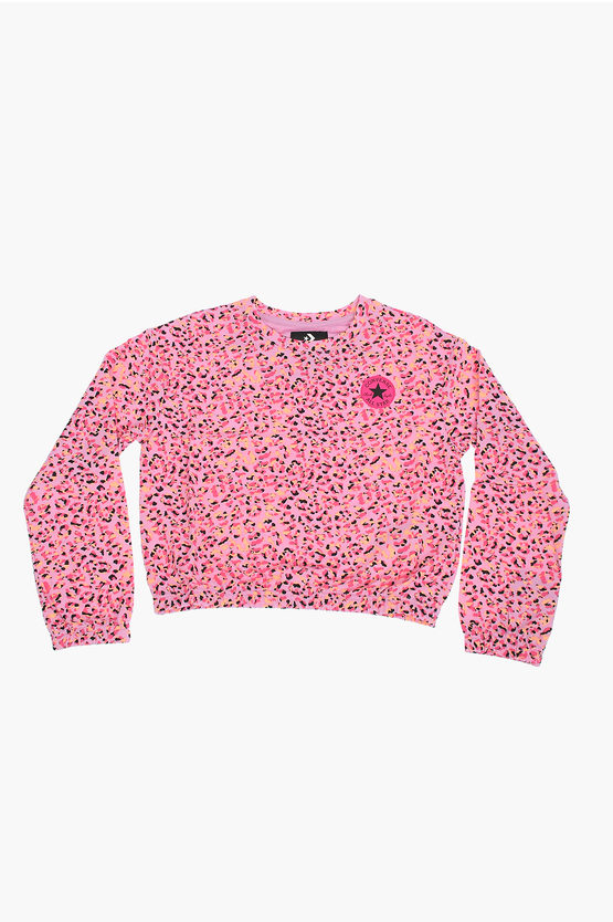 Converse All Star Chuck Taylor Animal Patterned Crew-neck Sweatshirt In Pink