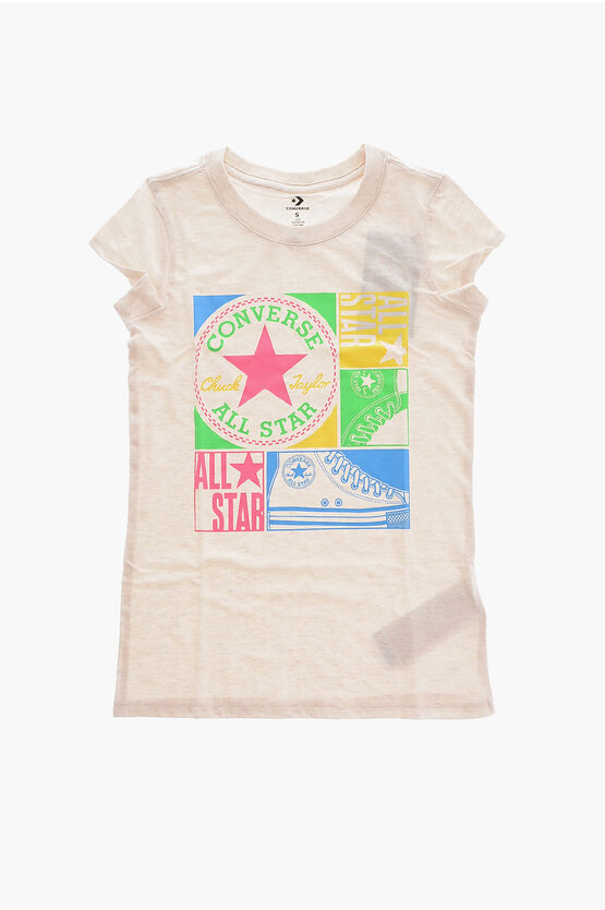 Converse Kids' All Star Chuck Taylor Crew-neck T-shirt With Glitter Print In Pink