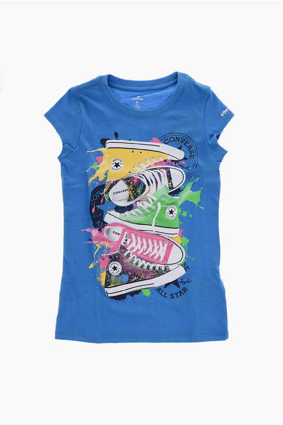 Converse Kids' All Star Chuck Taylor Crew-neck T-shirt With Maxi Print In Blue