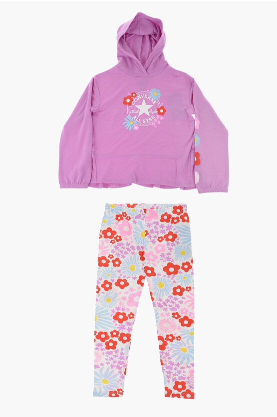 Converse Kids' All Star Chuck Taylor Floral-printed Sweatshirt And Leggings In Purple