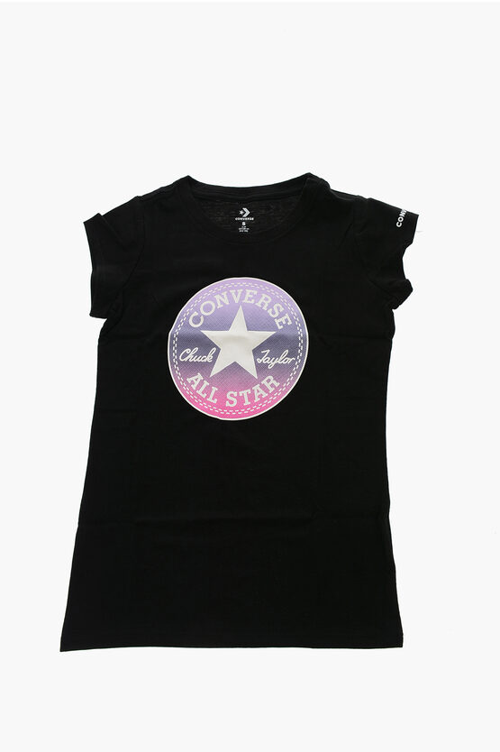 Converse All Star Chuck Taylor Front Printed Crew-neck T-shirt In Black