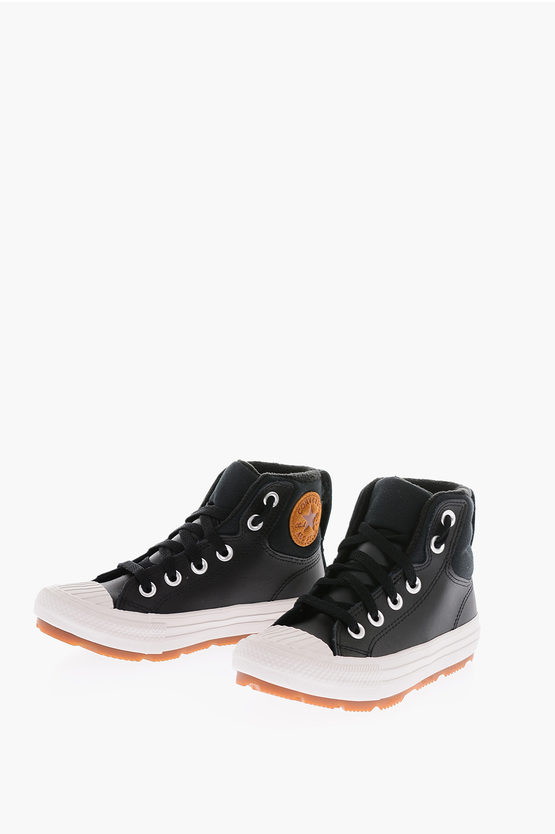 Converse All Star Chuck Taylor Leather High Top Sneakers With Fabric In Black