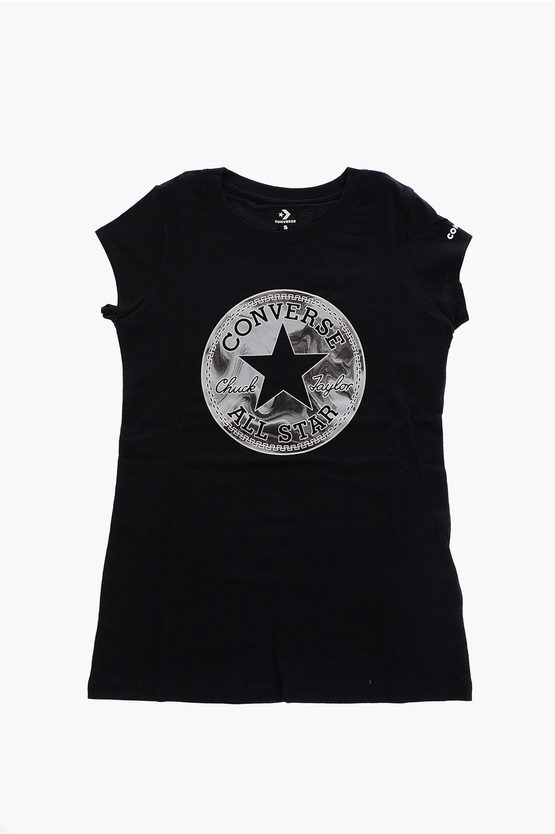 Converse Kids' All Star Chuck Taylor Logo-printed Front Crew-neck T-shirt In Black