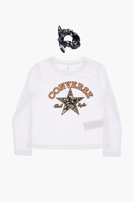 Converse Kids' All Star Chuck Taylor Long Sleeve T-shirt And Scrunchie Set In White