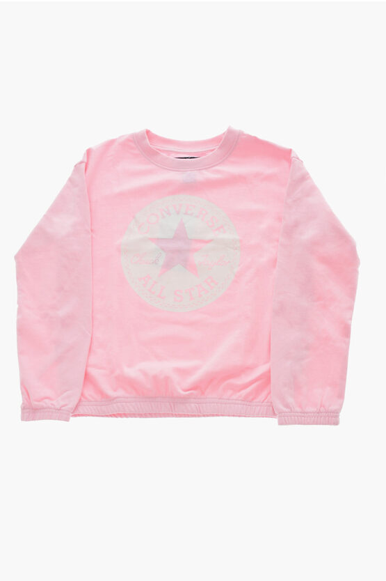 Converse Kids' All Star Chuck Taylor Maxi Logo Printed Crew-neck Sweatshirt In Pink