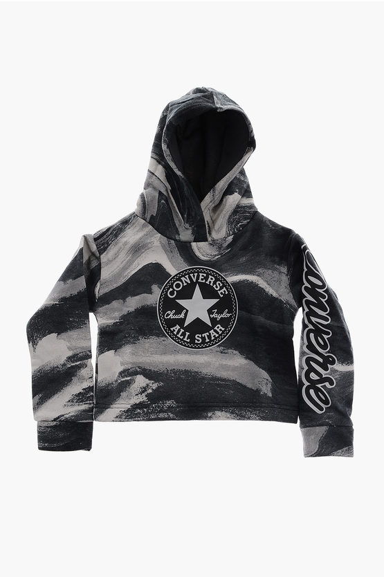 Converse All Star Chuck Taylor Maxi Printed Front Hoodie In Black