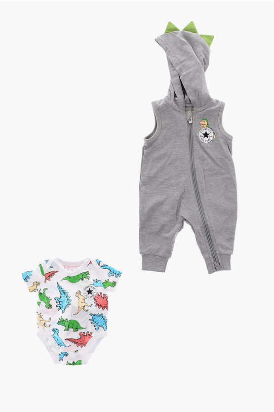 Converse All Star Chuck Taylor Printed Body And Hooded Romper Suit Se In Grey