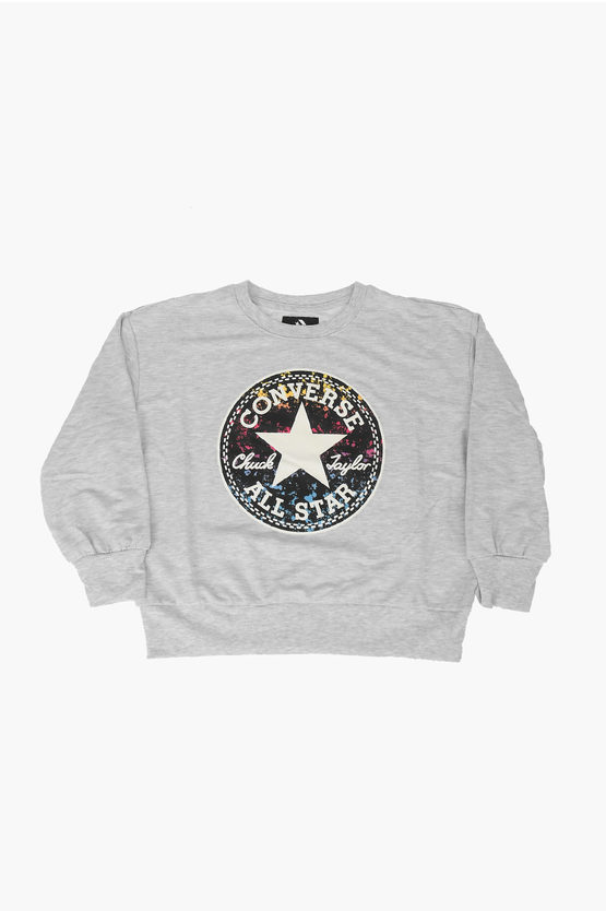 Converse All Star Chuck Taylor Printed Crop Sweatshirt In Gray