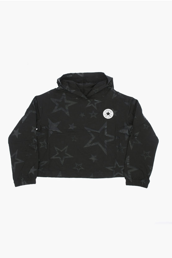 Converse All Star Chuck Taylor Stars Printed Sweatshirt With Hood In Black