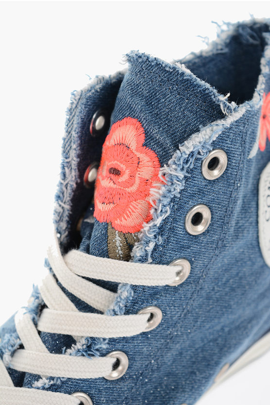 ALL STAR Denim High Top Sneakers with Flower Embroidery